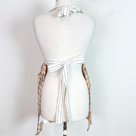 SUR LA TABLE YELLOW NAVY WHITE PLAID CROCHE LACE COOKING APRON - Picture 2 of 3